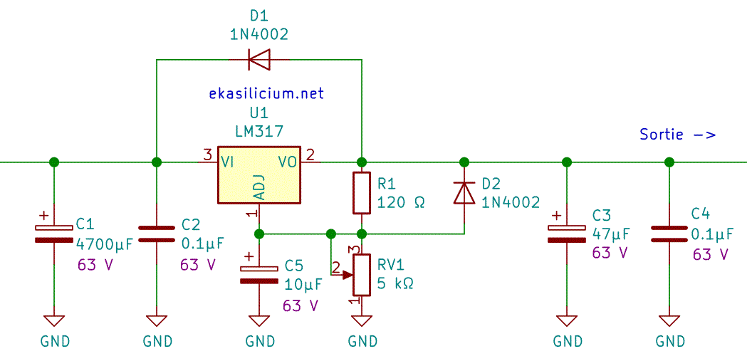 Schéma de montage LM317 fiable fourni par ekasilicium.net